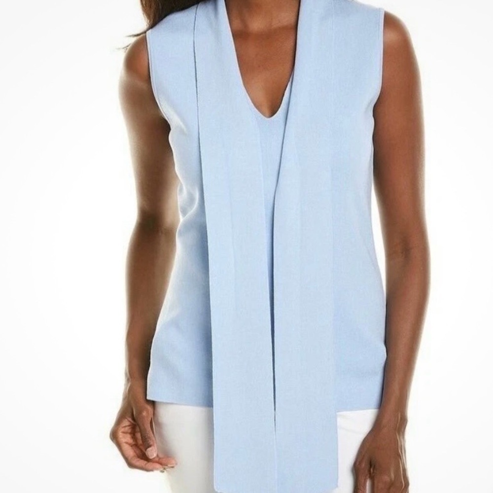 Donna Karan Tie Neck Sleeveless Sweater XL Blue NWT MSRP $225 Feminine Elegant - Picture 2 of 8